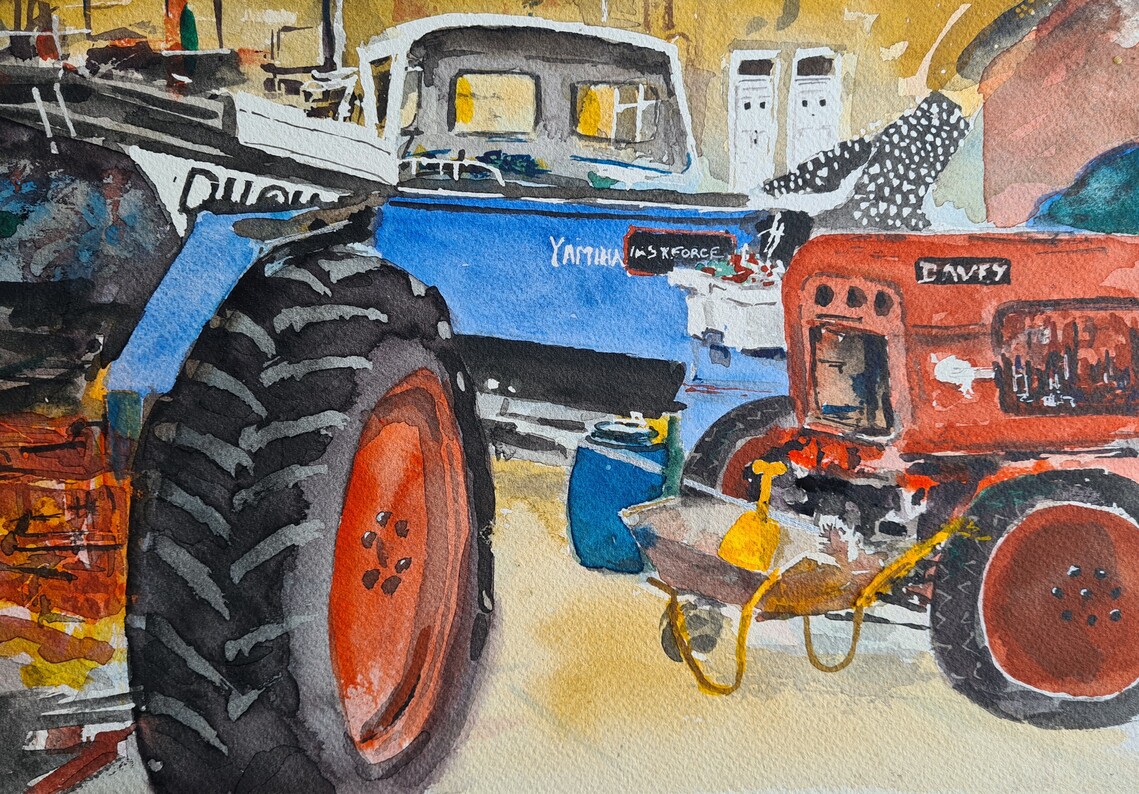 Boat Yard Newbiggin, Watercolour Framed, H30cm x W40cm, £125