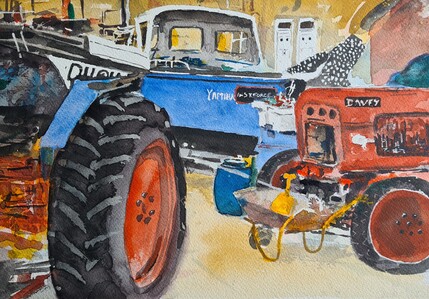 Boat Yard Newbiggin, Watercolour Framed, H30cm x W40cm, £125