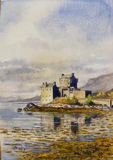 Eilean Donan Castle Road to the Isles, Watercolour Unframed, H380mm x 300mm, £50