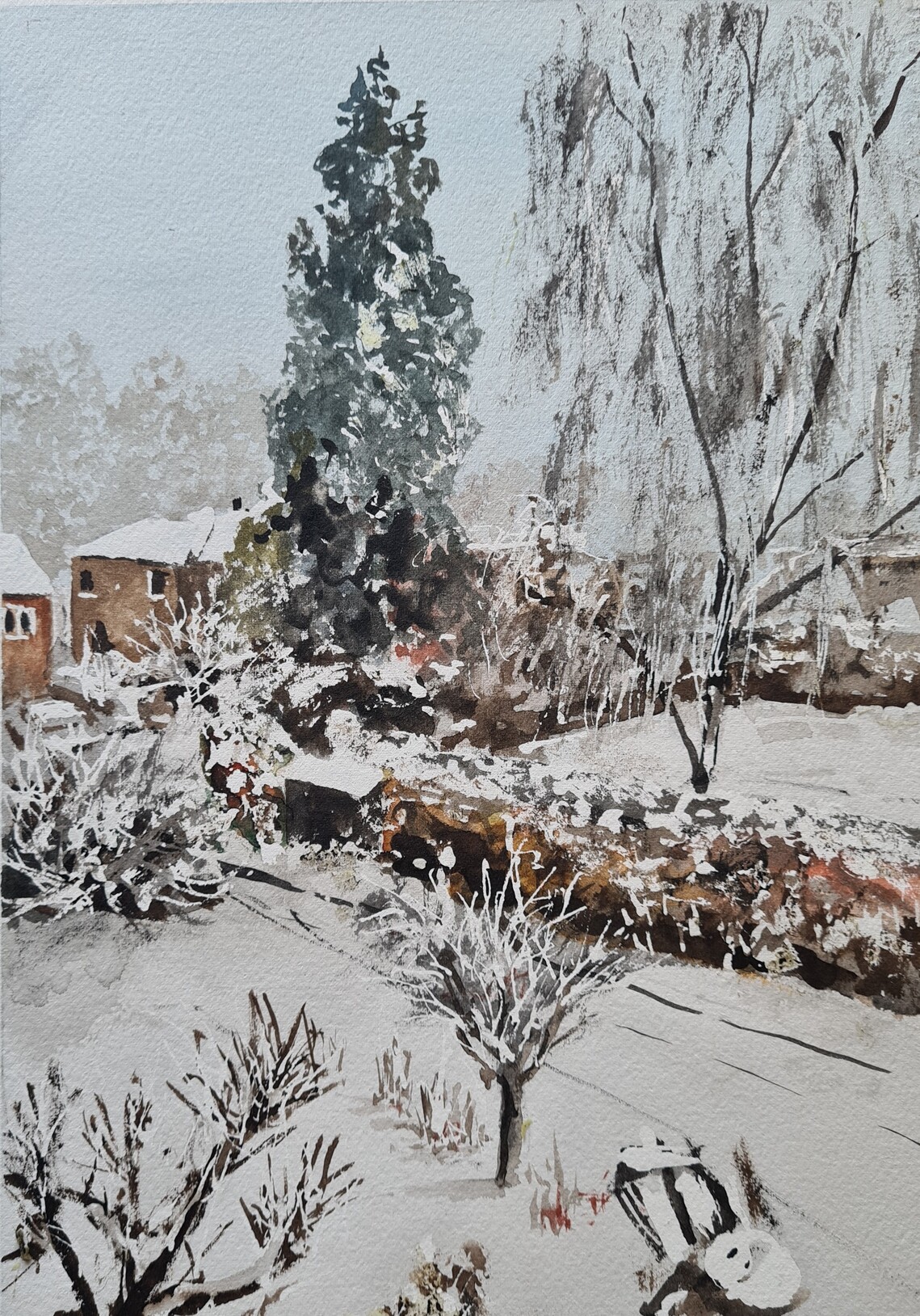 First Snow, Watercolour Framed, H40cm x W30cm, £125