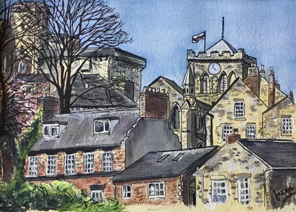 Hexham View,Watercolour Framed, H38cm x W32cm, £145