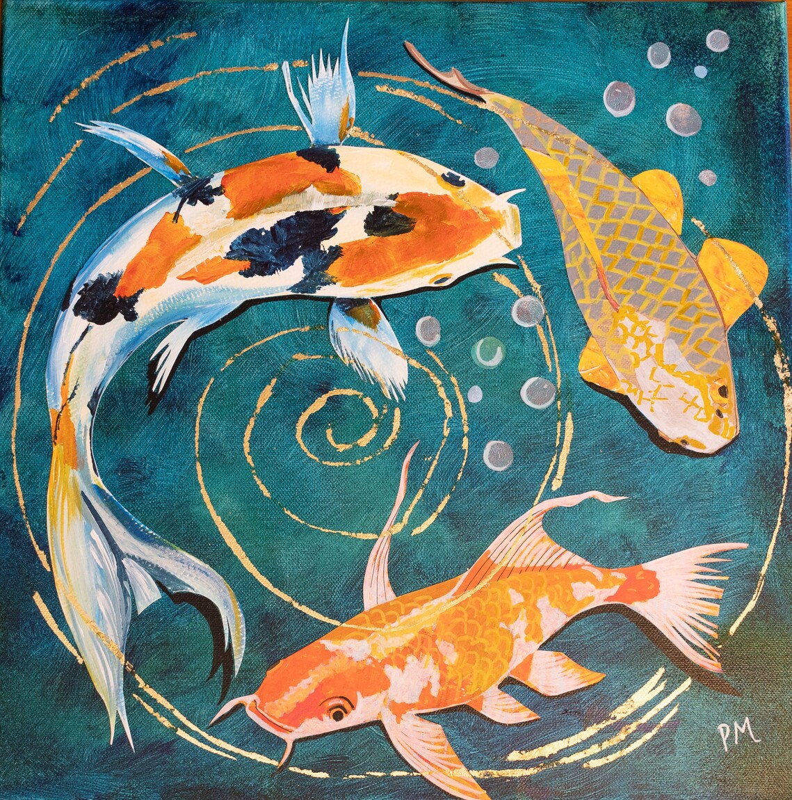 Koi Reverie, Mixed Media, Canvas Unframed, 395mm x 395mm, £100