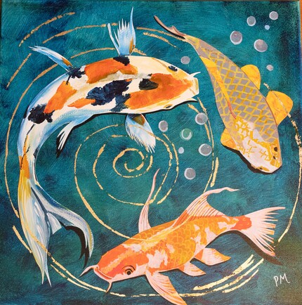 Koi Reverie, Mixed Media, Canvas Unframed, 395mm x 395mm, £100