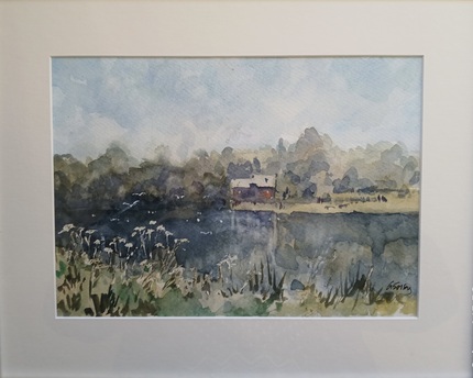 River at Tyne Green, Watercolour Framed, 40x40cm, £90