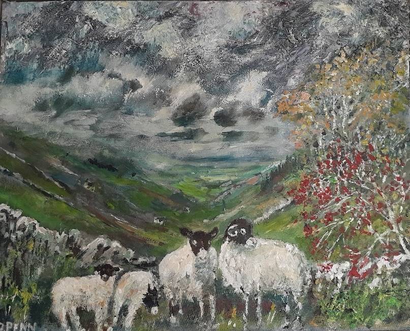 Seeking Shelter, Acrylic on Canvas Board Framed, H41cm x W51cm, £200