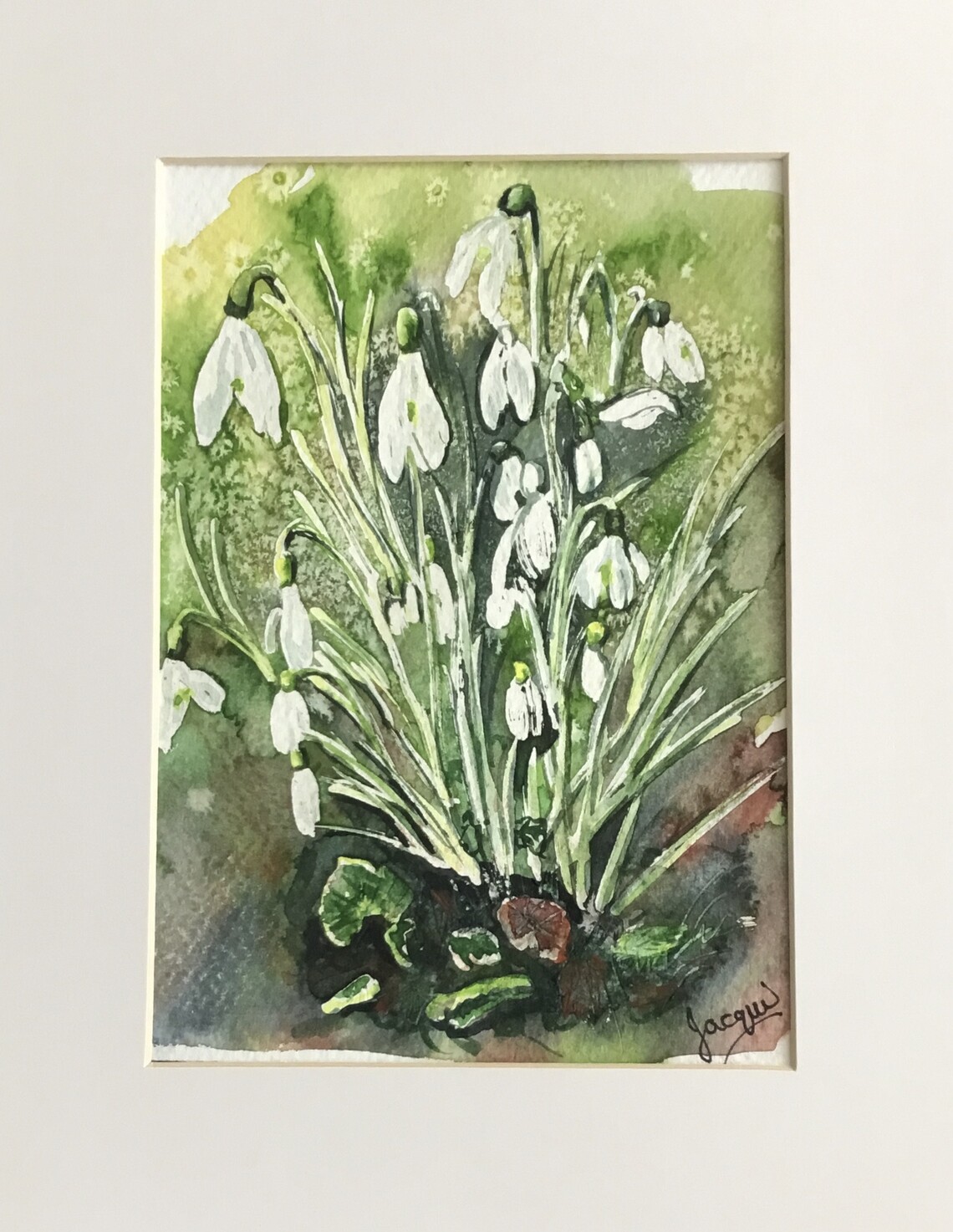 Snowdrops,Watercolour Framed, H26cm x W21cm, £45