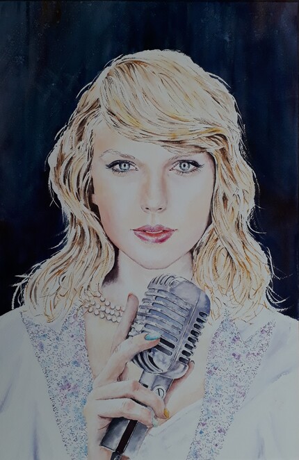 Taylor Swift, Watercolour Framed, H60cm x W40cm, £175
