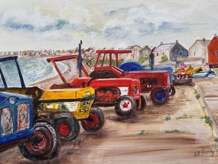 Tractors at Newbiggin, Acrylic Canvas, H30cm x W40cm, £75